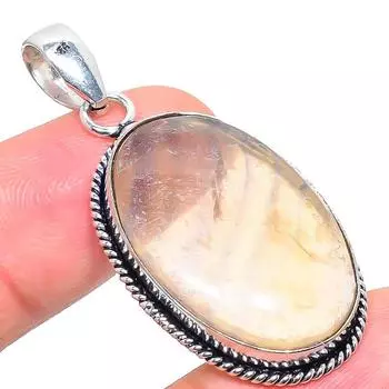 Подвеска из стерлингового серебра 925 пробы с натуральным флюоритом ручной работы 1,89 дюйма s3r76