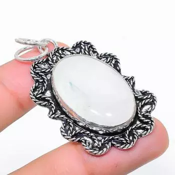 Подвеска из стерлингового серебра 925 пробы с натуральным радужным лунным камнем 2,25 дюйма Y9b25