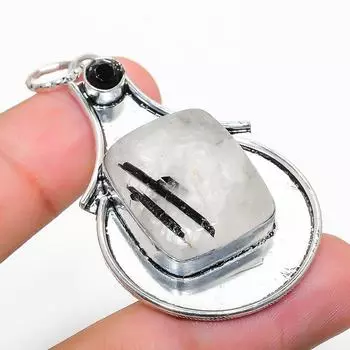 Подвеска из стерлингового серебра 925 пробы с натуральным черным рутилом и шпинелью 2,21 дюйма e9O98