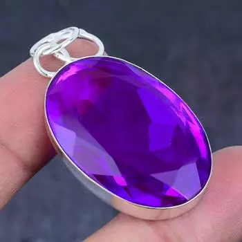Подвеска из стерлингового серебра 925 пробы с розовым аметистом, ручная работа, 2,09 дюйма, Z2o75