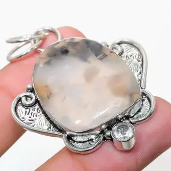 Подвеска из стерлингового серебра 925 пробы с натуральным русским дендритным белым топазом 2,09 дюйма H5U22