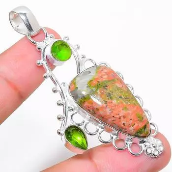 Подвеска из стерлингового серебра 925 пробы с унакитом и драгоценным камнем перидот 2,56 дюйма W6M56 зелёный