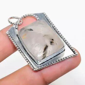 Подвеска из стерлингового серебра 925 пробы с натуральным черным рутилом ручной работы 1,97 дюйма S3r31