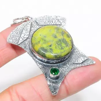 Подвеска из стерлингового серебра 925 пробы с натуральным атлантиситом и диопсидом 2,64 дюйма D2d87