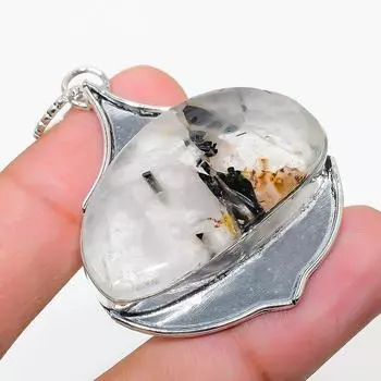 Подвеска из стерлингового серебра 925 пробы с натуральным черным рутилом ручной работы 2,17 дюйма P5I16