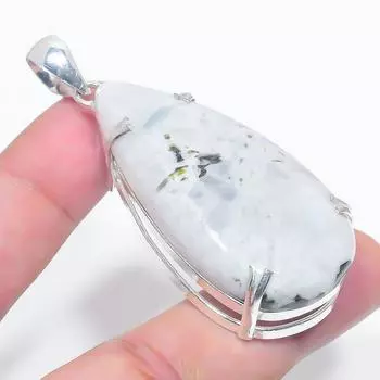 Подвеска из стерлингового серебра 925 пробы с натуральным радужным лунным камнем 2,56 дюйма B2V95