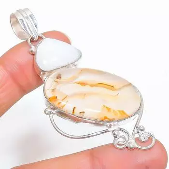 Подвеска из стерлингового серебра 925 пробы с натуральным агатом Монтана ручной работы 2,68 дюйма b6B78