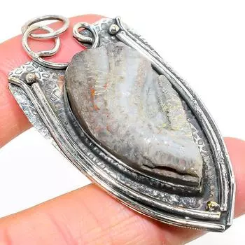 Подвеска из стерлингового серебра 925 пробы с натуральным драгоценным камнем «Роза пустыни Друзы» размером 2,68 дюйма J1H72