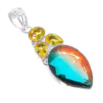 Подвеска из стерлингового серебра 925 пробы с двухцветным турмалином и цитрином 2,6 дюйма AH-3266 2.17 жёлтый