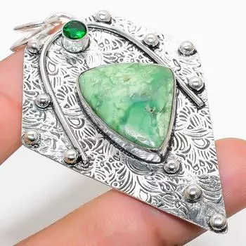 Подвеска из стерлингового серебра 925 пробы с натуральным хризопразом и диопсидом 2,88 дюйма A3I26