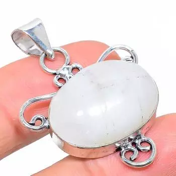 Подвеска из стерлингового серебра 925 пробы с натуральным радужным лунным камнем 1,73 дюйма N8F21