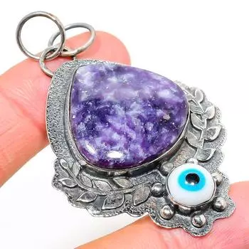 Подвеска из стерлингового серебра 925 пробы с натуральным лепидолитом и драгоценным камнем «сглаз» 2,56 дюйма d2Y47