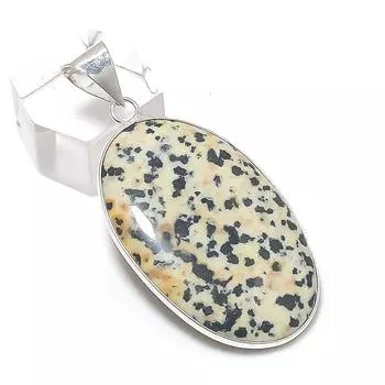 Подвеска из стерлингового серебра 925 пробы с натуральным далматинским яшмовым драгоценным камнем 2,05 дюйма M2u54