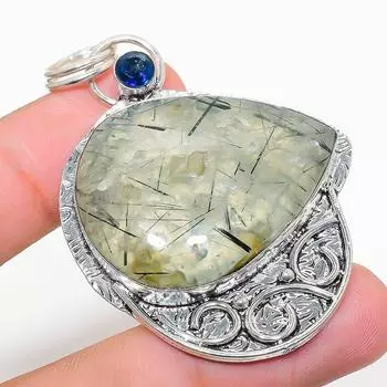 Подвеска из стерлингового серебра 925 пробы с натуральным пренитом и голубым топазом 2,40 дюйма T6O40