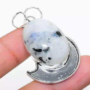 Подвеска из стерлингового серебра 925 пробы с натуральным радужным лунным камнем 1,81 дюйма U8O50