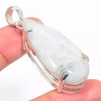 Подвеска из стерлингового серебра 925 пробы с натуральным радужным лунным камнем 2,25 дюйма E7E41