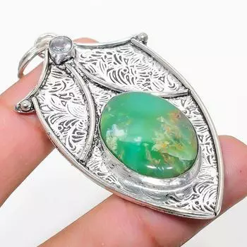 Подвеска из стерлингового серебра 925 пробы с натуральным хризопразом и белым топазом 2,76 дюйма b3p49
