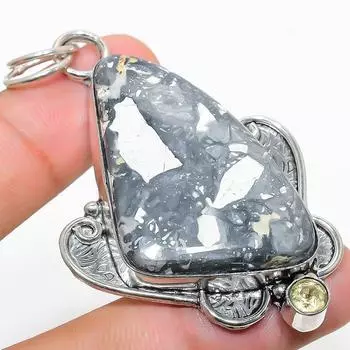 Подвеска из стерлингового серебра 925 пробы с натуральной яшмой Малигано и цитрином, 2,60 дюйма, h8q47