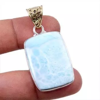 Подвеска из стерлингового серебра 925 пробы с драгоценным камнем Natural Republic Larimar 1,75 дюйма L2Z89