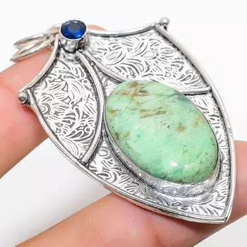 Подвеска из стерлингового серебра 925 пробы с натуральным хризопразом и голубым топазом 2,68 дюйма D4M61