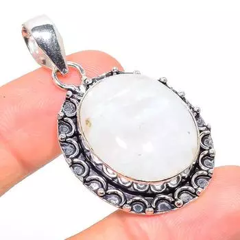 Подвеска из стерлингового серебра 925 пробы с натуральным радужным лунным камнем 1,97 дюйма c9L05