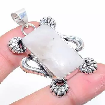 Подвеска из стерлингового серебра 925 пробы с натуральным радужным лунным камнем 1,81 дюйма K7S18