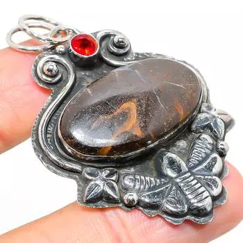 Подвеска из стерлингового серебра 925 пробы с натуральным болдер опалом и гранатом 2,32 дюйма t2f06