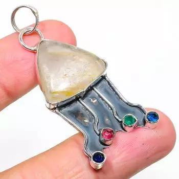 Подвеска из стерлингового серебра 925 пробы с натуральным золотым рутилом и диопсидом 2,21 дюйма b5r70