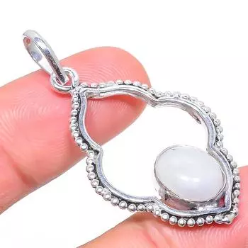 Подвеска из стерлингового серебра 925 пробы с натуральным радужным лунным камнем, 1,89 дюйма, v6I26