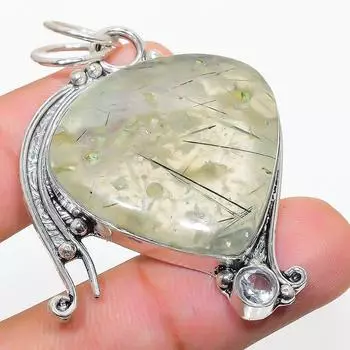 Подвеска из стерлингового серебра 925 пробы с натуральным пренитом и белым топазом 2,17 дюйма l8p52