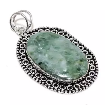 Подвеска из стерлингового серебра 925 пробы с натуральным серафинитом ручной работы 2,68 дюйма Q3c23