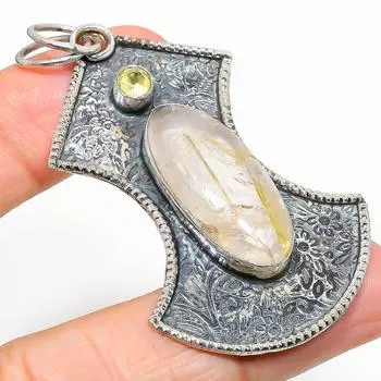 Подвеска из стерлингового серебра 925 пробы с натуральным золотым рутилом и цитрином 2,64 дюйма V1Z38