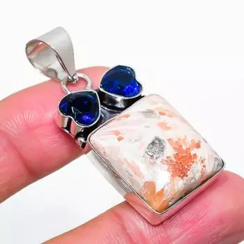 Подвеска из стерлингового серебра 925 пробы с натуральным оранжевым сколецитом и топазом 1,89 дюйма R2s23