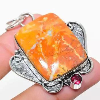 Подвеска из стерлингового серебра 925 пробы с натуральной малиганской яшмой и рубиллитом 2,25 дюйма t8B99