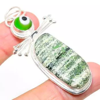 Подвеска из стерлингового серебра 925 пробы с натуральным зеленым опалом и камнем сглаза 2,76 дюйма C1P63