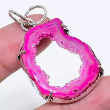 Подвеска из стерлингового серебра 925 пробы с натуральным розовым ботсванским друзом ручной работы 1,97 дюйма W0i72