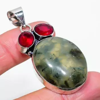 Подвеска из стерлингового серебра 925 пробы с натуральным пренитом и рубиллитом 2,25 дюйма r4S96