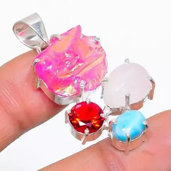 Подвеска из стерлингового серебра 925 пробы с натуральным розовым камнем Друзы ручной работы 1,65 дюйма i4J48