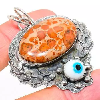 Подвеска из стерлингового серебра 925 пробы с натуральным астероидом Яшма и драгоценным камнем сглаза 2,25 дюйма d7g25