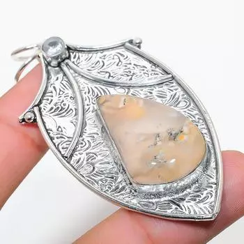 Подвеска из стерлингового серебра 925 пробы с натуральным русским дендритным белым топазом 2,84 дюйма O0S86