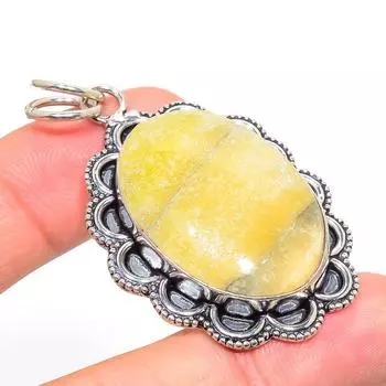 Подвеска из стерлингового серебра 925 пробы с натуральным флюоритом ручной работы 2,25 дюйма K7K90