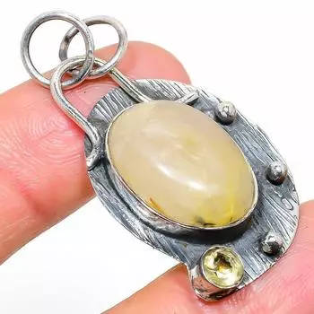 Подвеска из стерлингового серебра 925 пробы с натуральным золотым рутилом и цитрином 1,85 дюйма F0b97