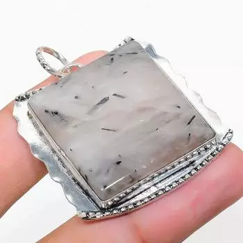 Подвеска из стерлингового серебра 925 пробы с натуральным черным рутилом ручной работы 1,81 дюйма g7M13