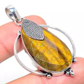 Подвеска из стерлингового серебра 925 пробы с натуральным граненым тигровым глазом 2,25 дюйма Z4g34