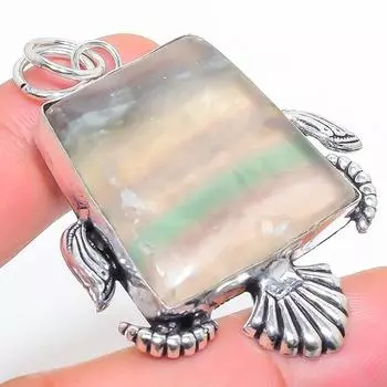 Подвеска из стерлингового серебра 925 пробы с натуральным флюоритом ручной работы 2,17 дюйма F6B46