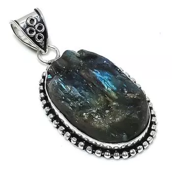 Подвеска из стерлингового серебра 925 пробы с драгоценным камнем лабрадоритом 2,32 дюйма J4i33