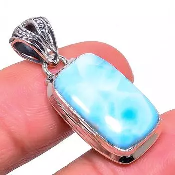 Подвеска из стерлингового серебра 925 пробы с драгоценным камнем Natural Republic Larimar 1,38 дюйма q2B57