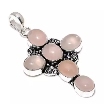 Подвеска из стерлингового серебра 925 пробы с натуральным розовым кварцем ручной работы 2,80 дюйма I4a71