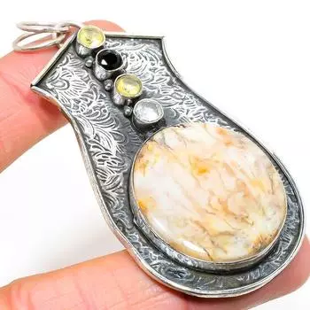 Подвеска из стерлингового серебра 925 пробы с натуральным русским дендритным камнем и цитрином 3,15 дюйма m2o39