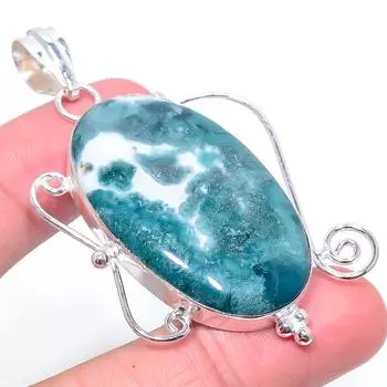 Подвеска из стерлингового серебра 925 пробы с натуральным древовидным агатом ручной работы 2,64 дюйма L1p54